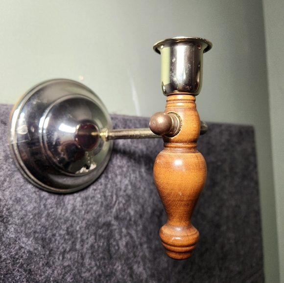 HOME INTERIORS LADY GIMBEL WOOD/BRASS CANDLESTICK SCONCE Wall Mount/Table - Picture 2 of 6